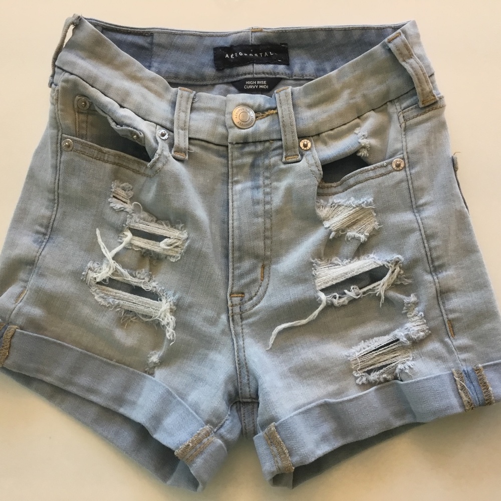 Aeropostale Stretch High Wasted Ripped Jean Shorts